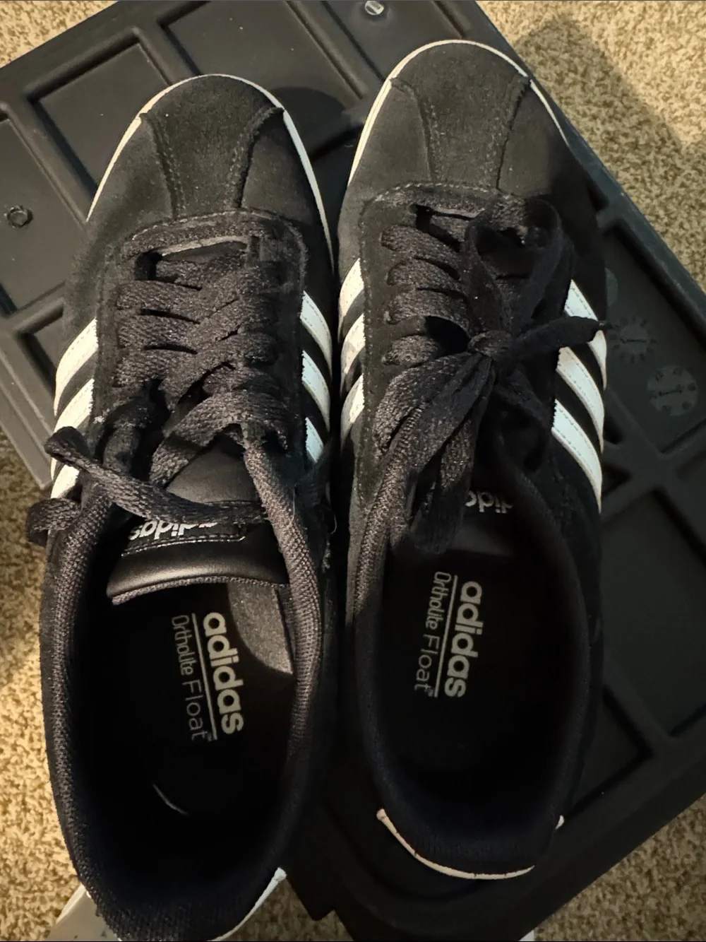 adidas Women’s Black Sneakers with White Stripes - Picture 2 of 4